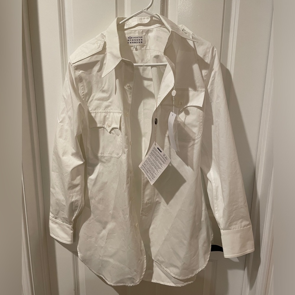 Maison Margiela MM1 White Tapered Cotton Button-Up Shirt Size 42